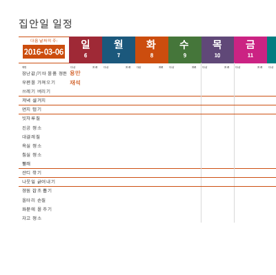 한 주간의 집안일 일정